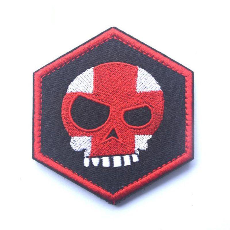 Red Cross Bandage Logo - Embroidered Badge Tamean T Skull Hexagonal Badge Red Cross Skull ...