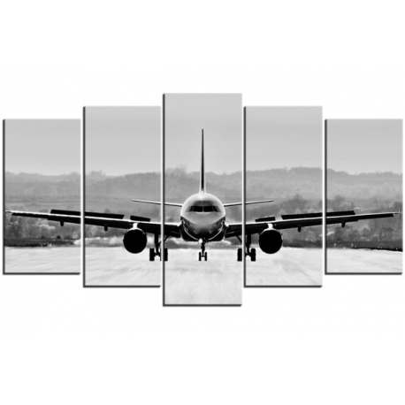 Aircraft Black and White Logo - Pentaptych Wall Art Canvas Prints Black and White