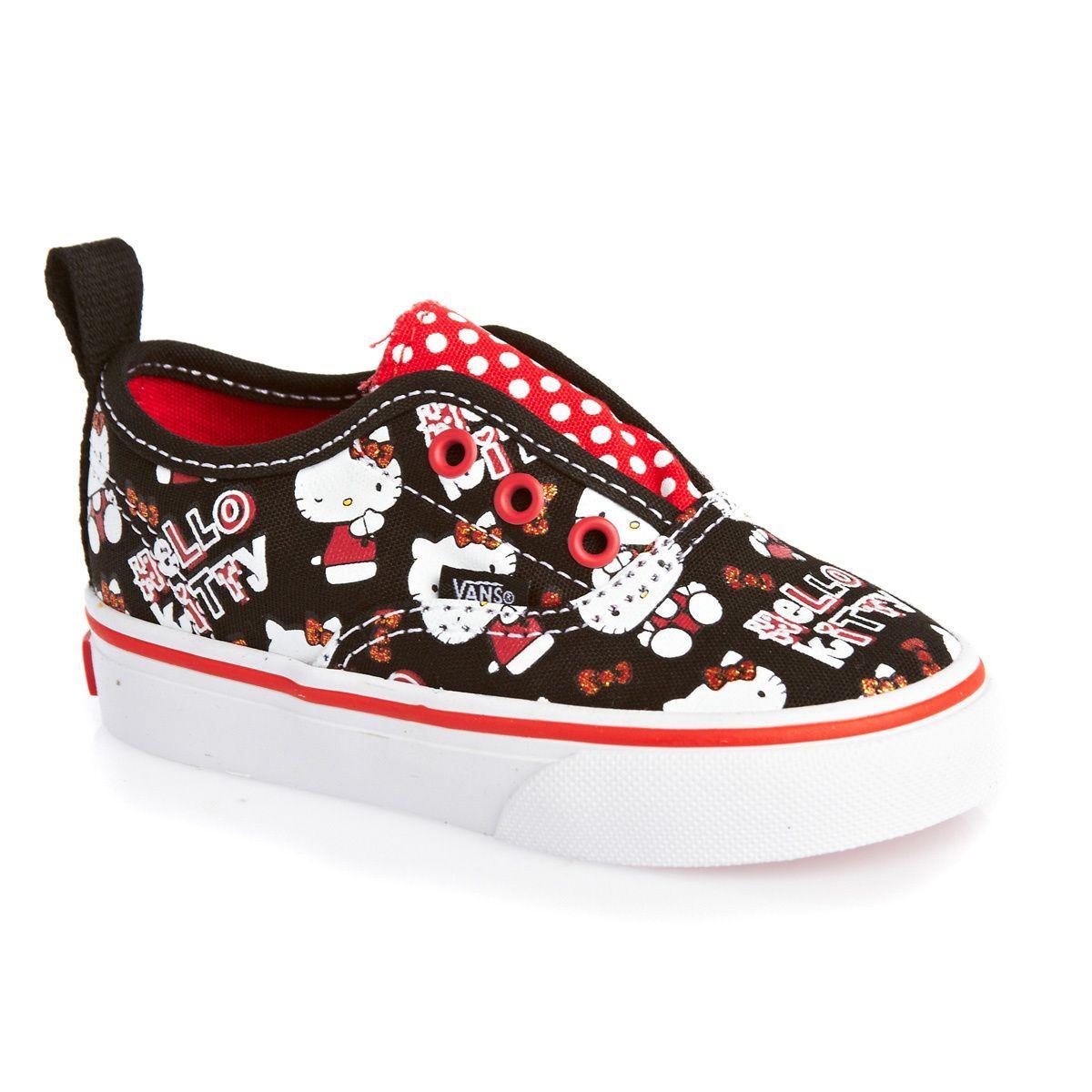 Hello Kitty Vans Logo - Vans Authentic V Shoes - Hello Kitty Black/High Risk Red | Free ...