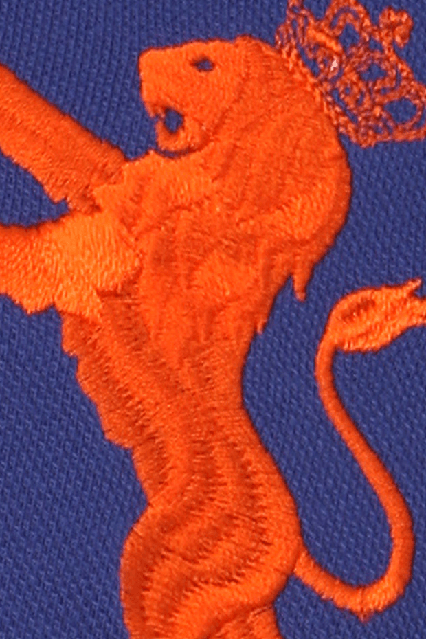 A Reddish Orange Lion Logo - Blue Polo Orange Lion