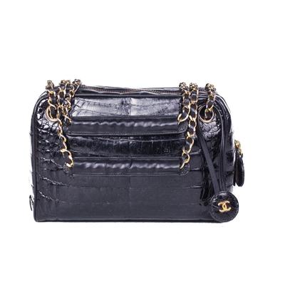 Black Alligator Logo - Chanel Crocodile CC Logo Camera Handbag Black Alligator Leather ...