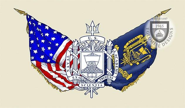 United States Naval Academy Logo - United States Naval Academy Logo with Flag - Eglomise Designs