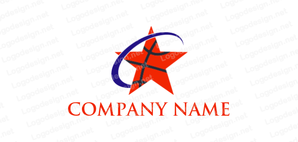 Basketball Swoosh Logo - swoosh around basketball in star. Logo Template by LogoDesign.net