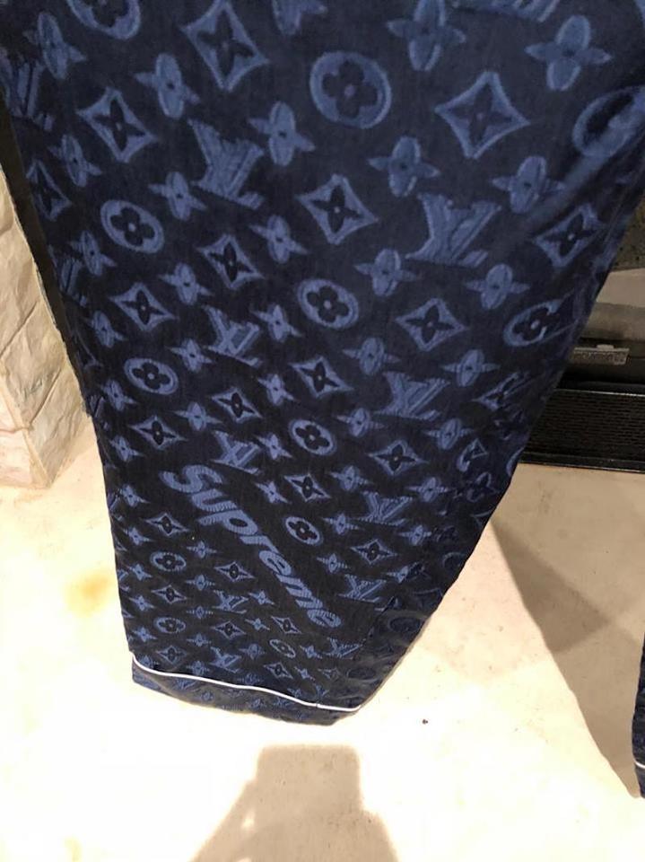 Blue Louis Vuitton Logo - Louis Vuitton x Supreme Blue Navy Monogram Box Logo Pajama Track