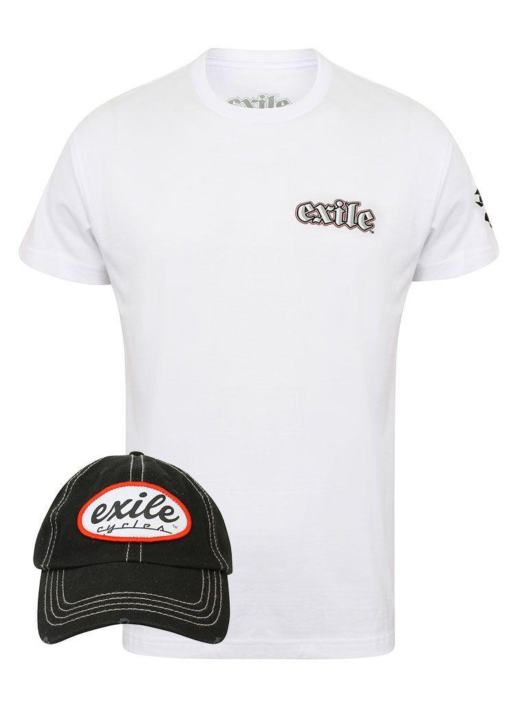 Exile Oval Logo - Exile Cycles Oval Logo White T Shirt Mens & Cap Set