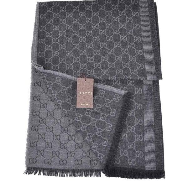 G G Tub Company Logo - Shop GUCCI 282390 BLACK GREY WOOL SILK GG GUCCISSIMA LOGO SCARF ...