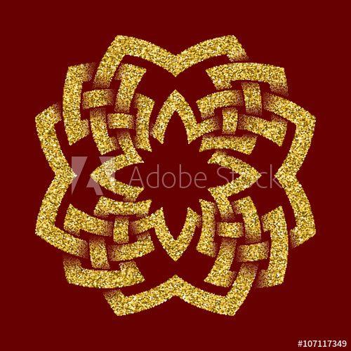 Red Celtic Logo - Golden glittering logo template in Celtic knots style on dark red