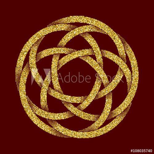 Red Celtic Logo - Golden glittering logo template in Celtic knots style on dark red ...