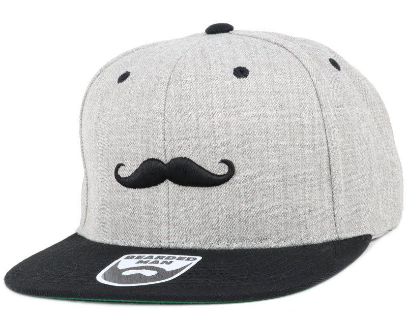 Man with Mustache Logo - Mustache Logo Grey/Black Snapback - Bearded Man caps - Bearded Man