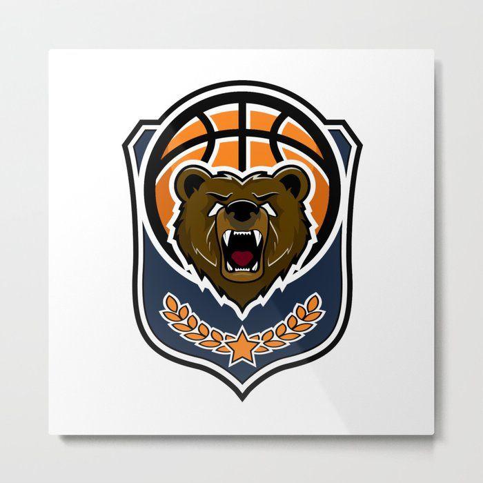 Grizzly Print Logo - Modern professional grizzly bear logo for a sport team Metal Print
