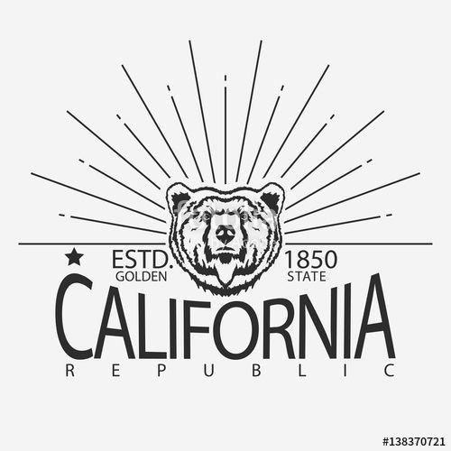 Grizzly Print Logo - California Typography Print, Grizzly Bear T Shirt. Vector Stock