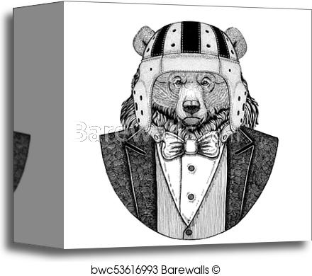 Grizzly Print Logo - Canvas Print of Bear, grizzly bear Elegant rugby player. Old school ...
