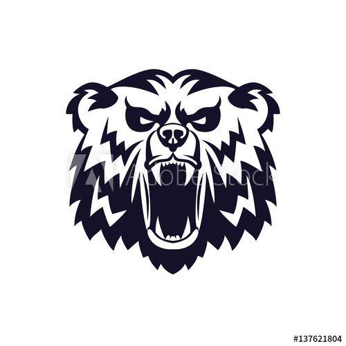 Grizzly Print Logo - Bear Head Logo Mascot Emblem on shield. Talisman college sports ...