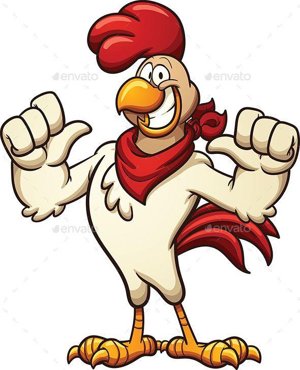 Red Bird Chicken Logo - Cartoon chicken with a red bandana. Vector clip art illustration