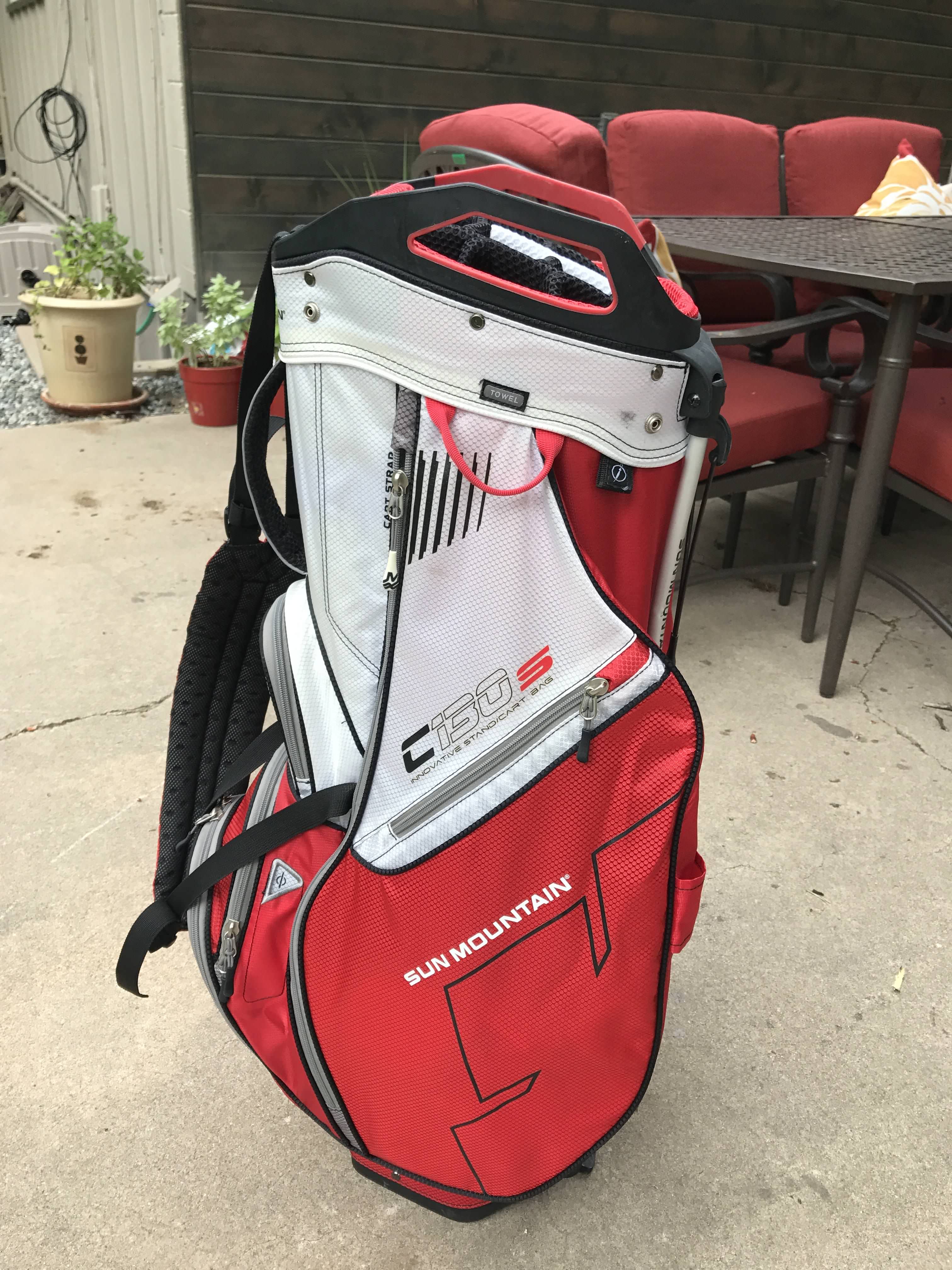 Mountain Red and White C Logo - FS: Sun Mountain C 130s Red White Hybrid Stand Cart Bag