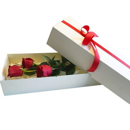 White Box with a Red a Logo - White box with three red roses