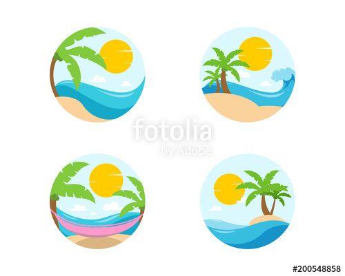 Beach Circle Logo - Set of Circle Holiday Beach Travel Vocation Logo Icon in tropical ...