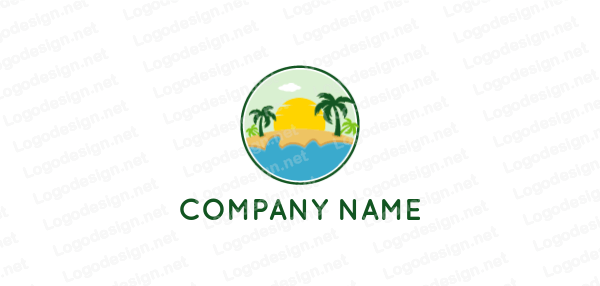 Beach Circle Logo - tropical beach view in circle. Logo Template by LogoDesign.net