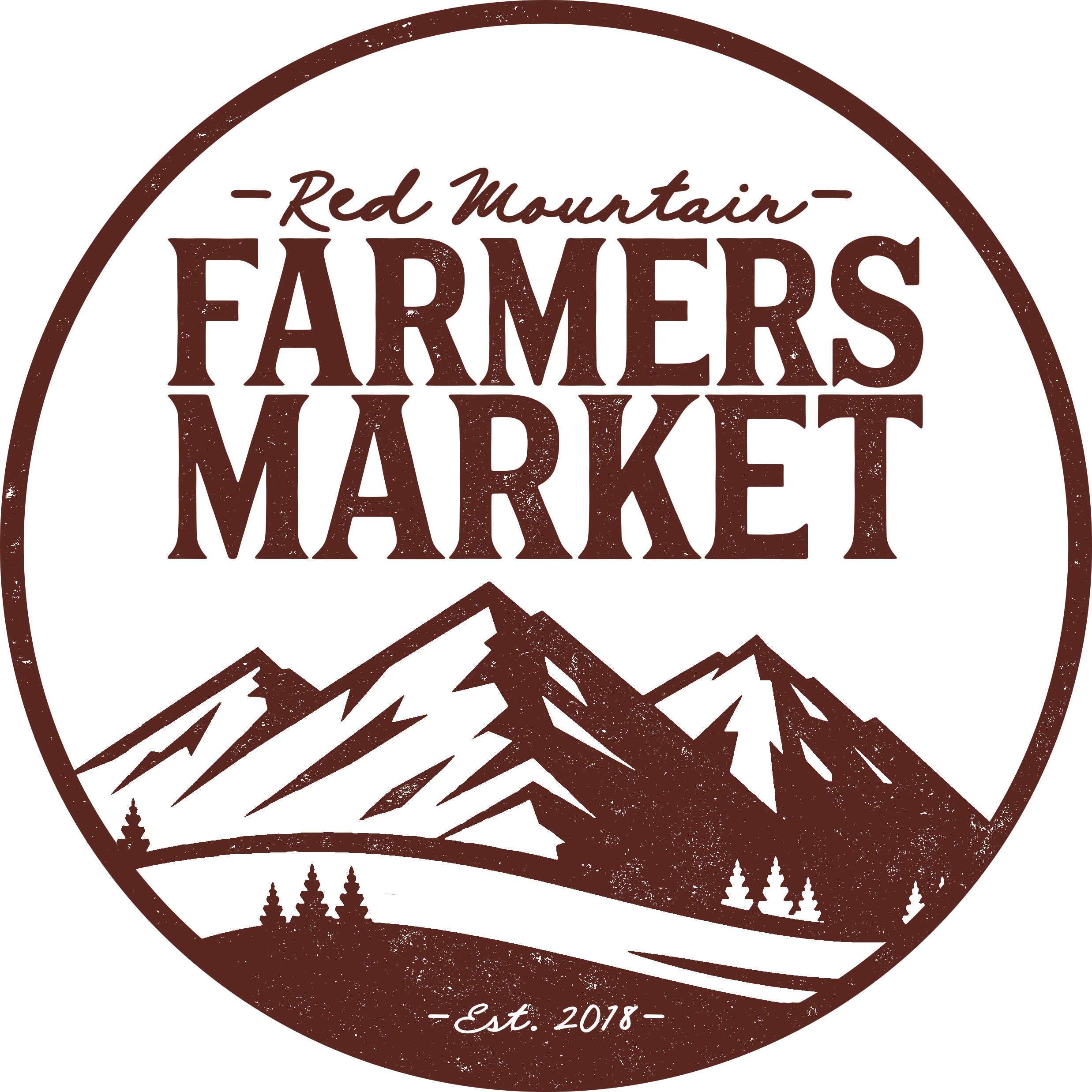 Mountains and Red Oval Logo - Red Mountain Farmers Market
