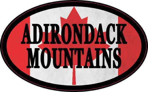 Mountains and Red Oval Logo - 4in x 2.5in Oval Canadian Flag Adirondack Mountains Sticker ...