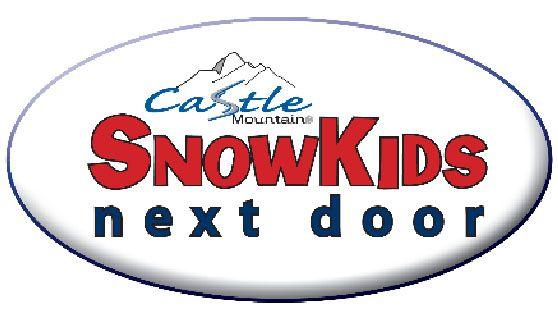 Mountains and Red Oval Logo - snowkids-next-door-logo - Castle Mountain Resort