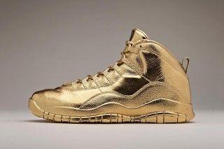 Gold OVO Drake Logo - Check out Drake's Solid Gold OVO x Air Jordan 10 Sneakers