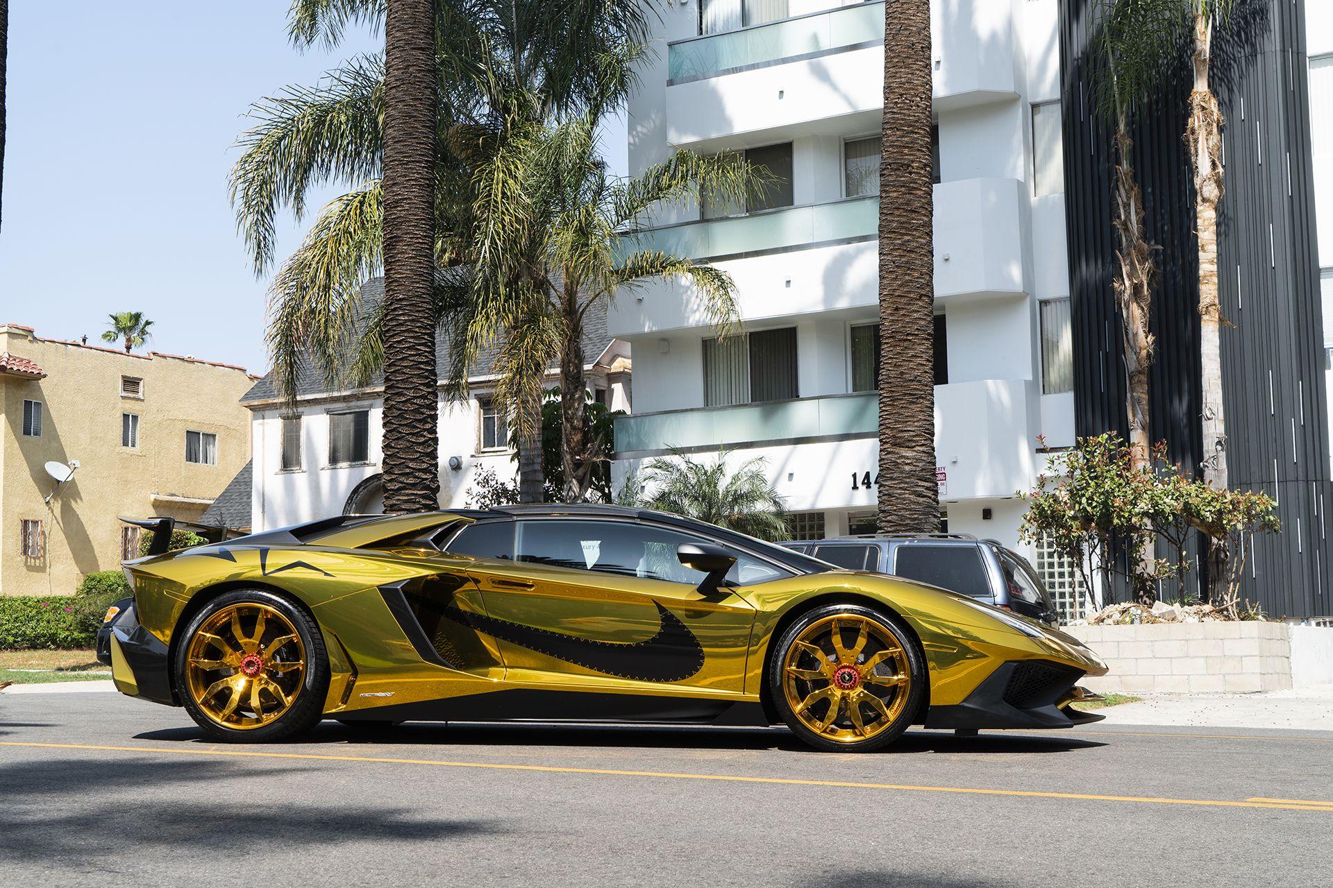 Gold Lambo Logo - Chris Brown's Gold Lamborghini Aventador SV Roadster on Forgiato Wheels