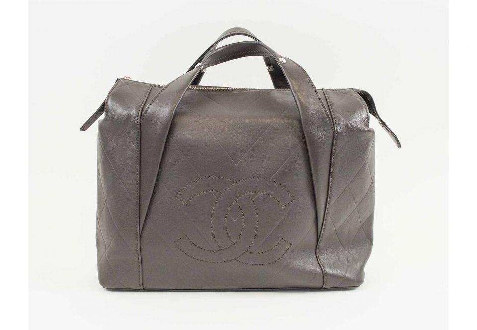 Two Silver Chevrons Logo - CHANEL TOTE BAG, brown leather with chevron and square quilted ...