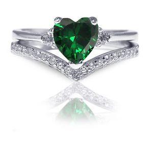 Two Silver Chevrons Logo - Elegant Emerald Green Heart CZ Genuine Sterling Silver Chevron Two