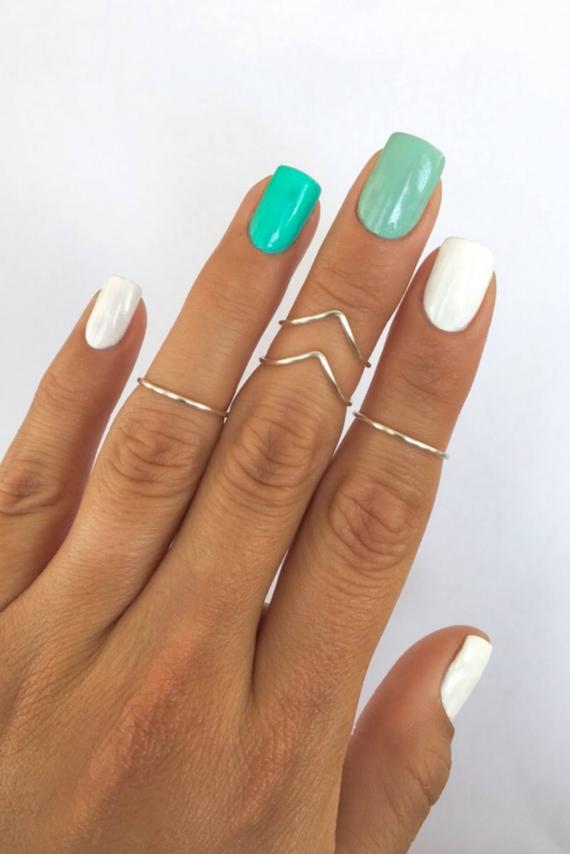 Two Silver Chevrons Logo - 4 Midi Rings in Silver Chevron and Simple Band Midi Rings. | Etsy