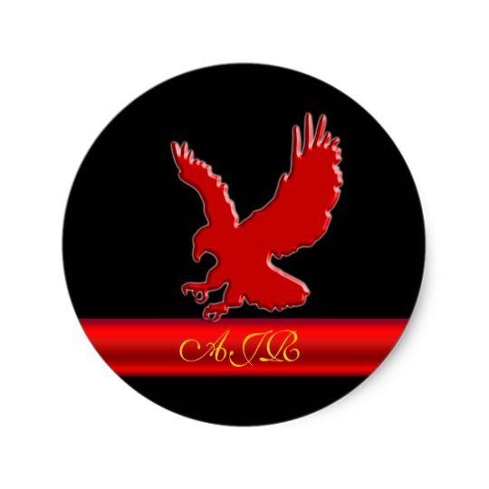 Red Eagle Logo - Monogram Red Eagle Logo, Red Metallic Look Strip Classic Round