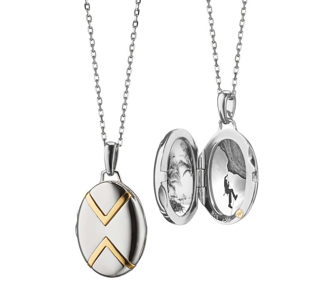 Two Silver Chevrons Logo - Petite Two Tone Chevron Locket In Sterling Silver And 18k Yellow