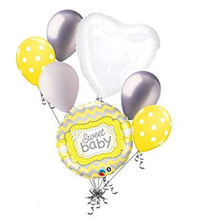 Two Silver Chevrons Logo - pc Sweet Baby Shower Yellow Grey Chevron Balloon