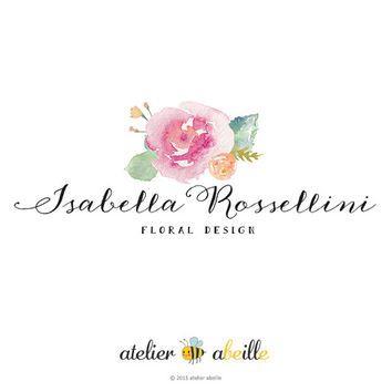 Flower Text Logo - premade logo design watercolor flower from atelierabeille on Etsy