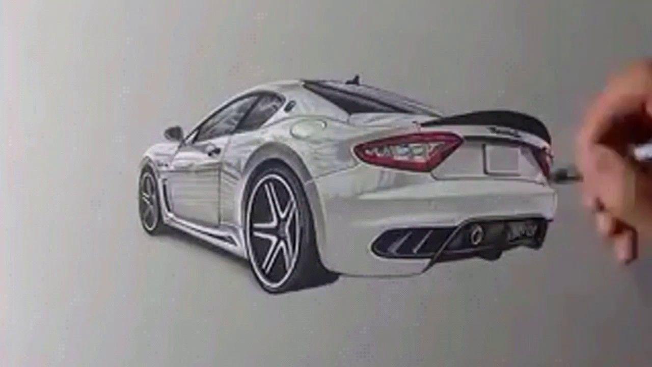 3D Sports Car Logo - How To Draw 3D Sports Car, Color Pencil