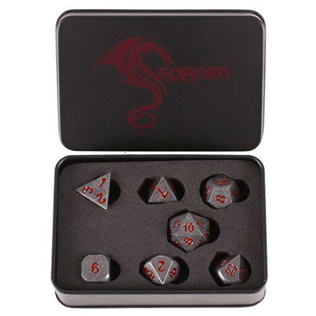 Red Numbers Logo - Forged Dice Co. Metal Iron Silver Color with Red Numbers Set of 7