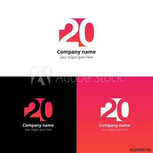 Red Numbers Logo - 20 logo icon flat and vector design template. Monogram years numbers ...