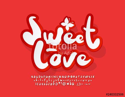 Red Numbers Logo - Vector romantic Logo Sweet Love with Handwritten Font. Set of Red ...