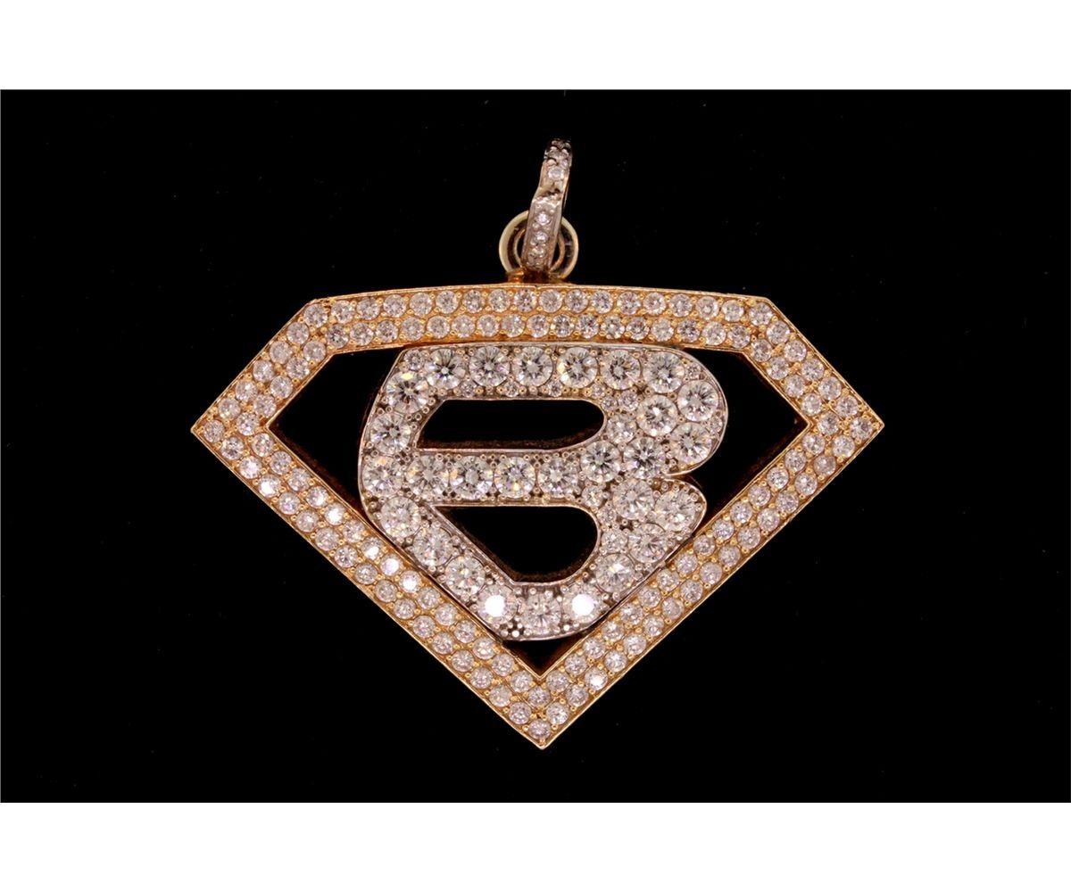 B in Diamond Logo - PENDANT: Men's 14ky&w initial B diamond pendant; open diamond shape ...