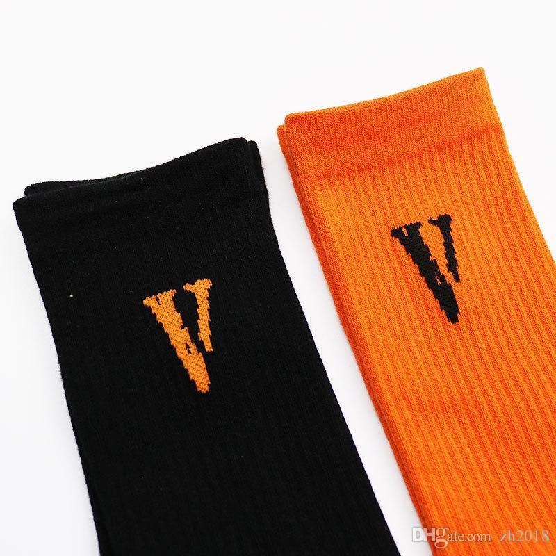 Orange Vlone Logo - Vlone Socks Black Orange Color V FRIEND Cotton Socks for Lovers Men