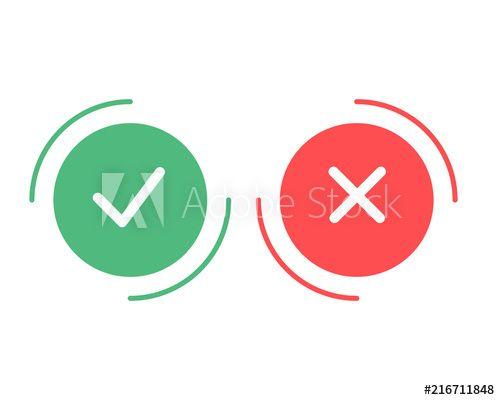 Green and Red X Logo - Tick and cross signs. Green checkmark OK and red X icons, isolated