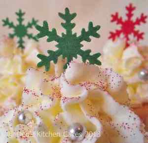 Green and Red X Logo - Christmas Cake Decorations - Edible Wafer Snowflakes - Green and Red ...