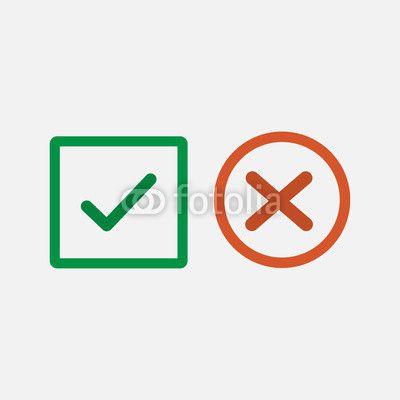 Green and Red X Logo - Check mark icon. Green tick and red cross flat line icons set vector