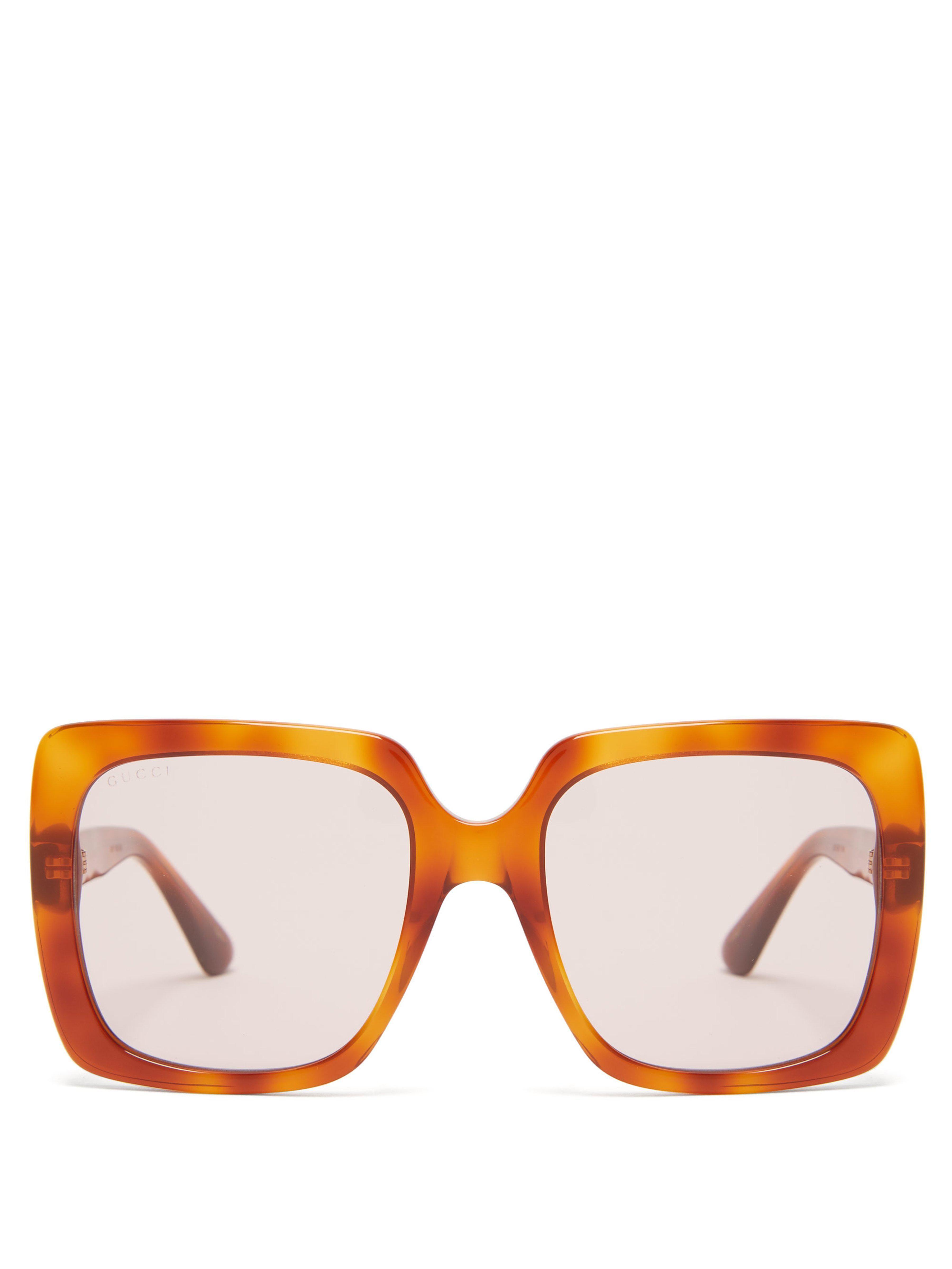 Brown Square Logo - Gucci Crystal-logo Square-frame Acetate Sunglasses in Brown - Lyst