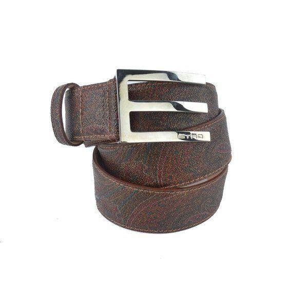 Brown Square Logo - Shop Etro Brown Abstract Print Leather Square Logo E Buckled Belt