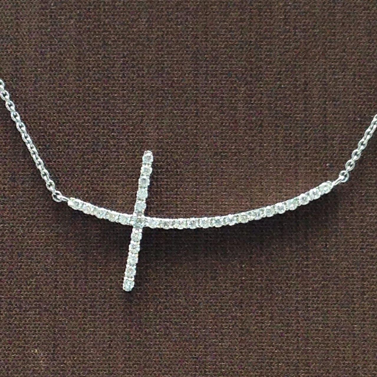 Sideways Diamond Logo - 18K White Gold Sideways Diamond Cross Necklace