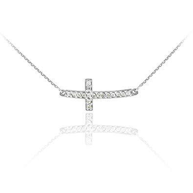 Sideways Diamond Logo - 14k White Gold Diamond Sideways Cute Curved Cross