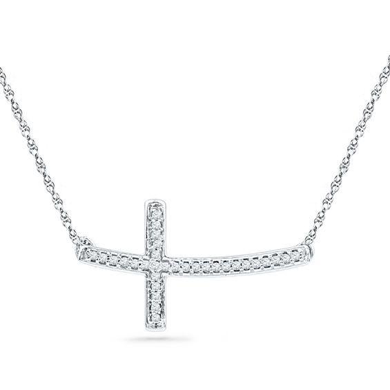 Sideways Diamond Logo - 0.10 CT. T.W. Diamond Sideways Curved Cross Necklace in 10K White ...