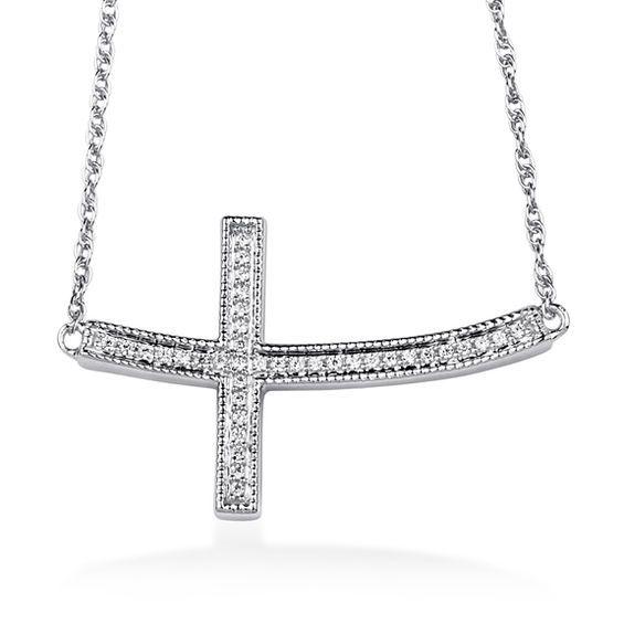 Sideways Diamond Logo - 10 CT. T.W. Diamond Curved Sideways Cross Necklace In Sterling