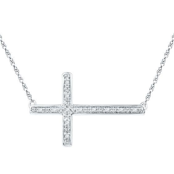 Sideways Diamond Logo - Diamond Accent Sideways Cross Necklace in Sterling Silver. Silver